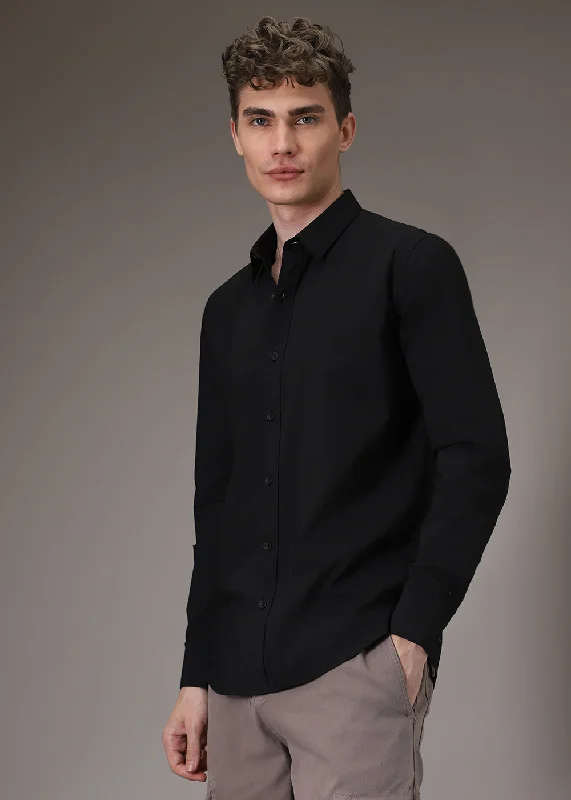Men's Patterned Dress Casual Shirts for Smart-Casual EventsSable Black Cotton Shirt