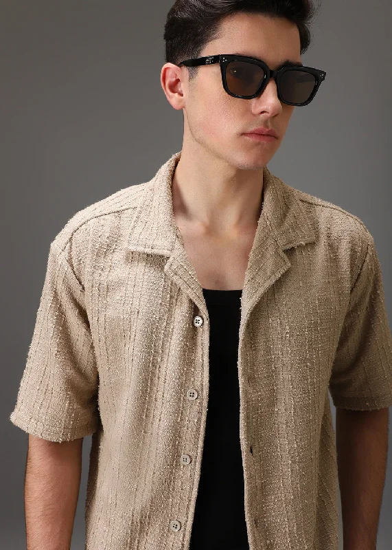 Men's Tailored Shirts for a Sharp AppearanceBeige Cuban Collar Knitted Shirt