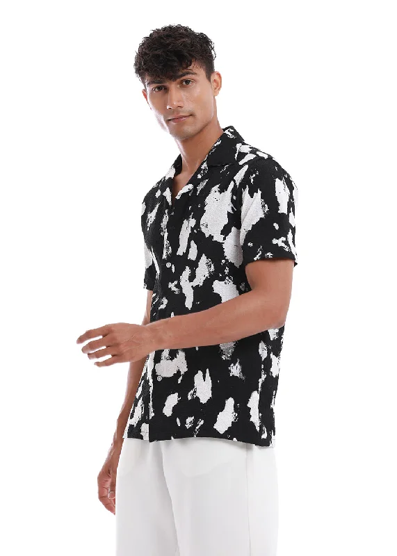 Men's French-Cuff Shirts for a Sophisticated EdgeAbstract White Print Popcorn Shirt