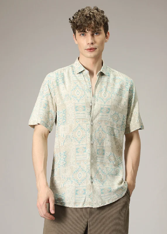 Men's Affordable Shirts for Budget-Friendly StyleGeometric Print Cream Shirt