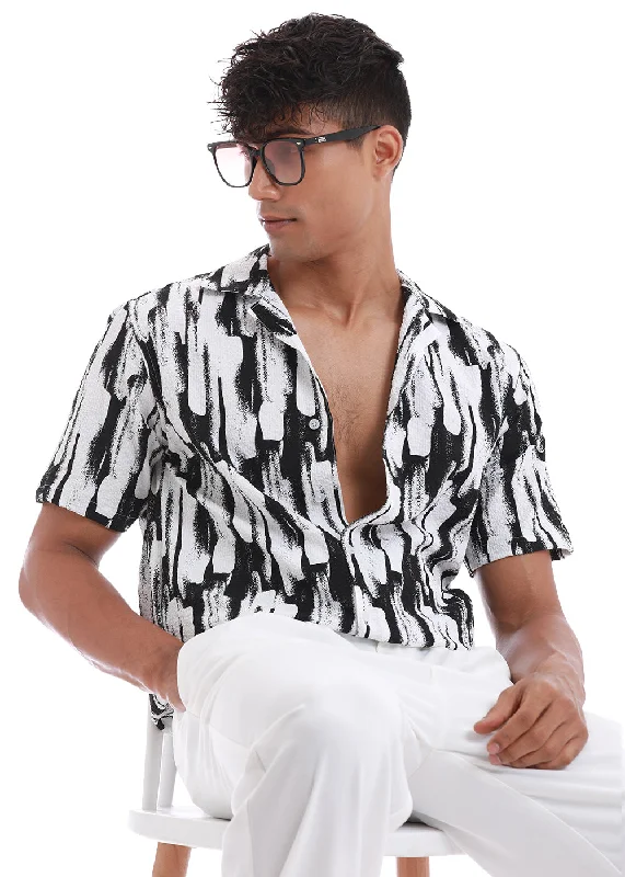 Men's Stain-Resistant Shirts for Mess-Free WearBrush Texture White Print Popcorn Shirt