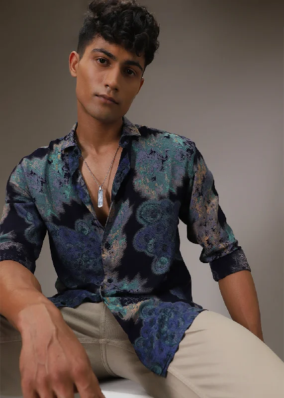 Men's Minimalist Shirts for a Clean LookPeacock Print Blue Feather Shirt