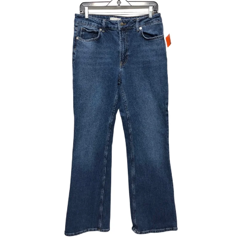 Leather Patch Embellished Men's JeansJeans Flared By Cmc In Blue Denim, Size:8