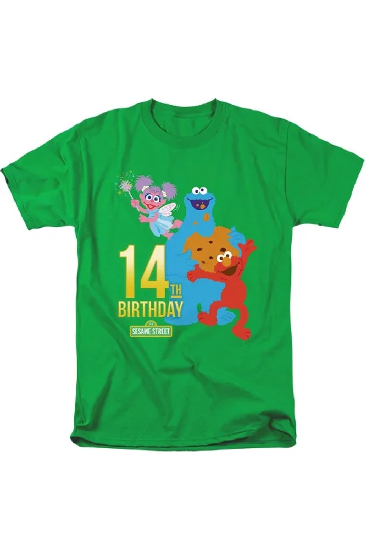 Men's Shirts with Tab CollarsSesame Street 14th Birthday Short Sleeve Adult Tee / T-Shirt Men's Shirts with Tab CollarsSesame Street 14th Birthday Short Sleeve Adult Tee / T-Shirt