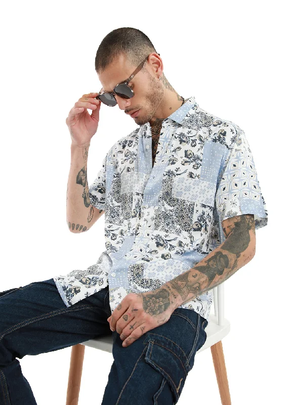 Men's Essential Dress Shirts for Everyday WearPaisley Blue Print Half Sleeve Shirt