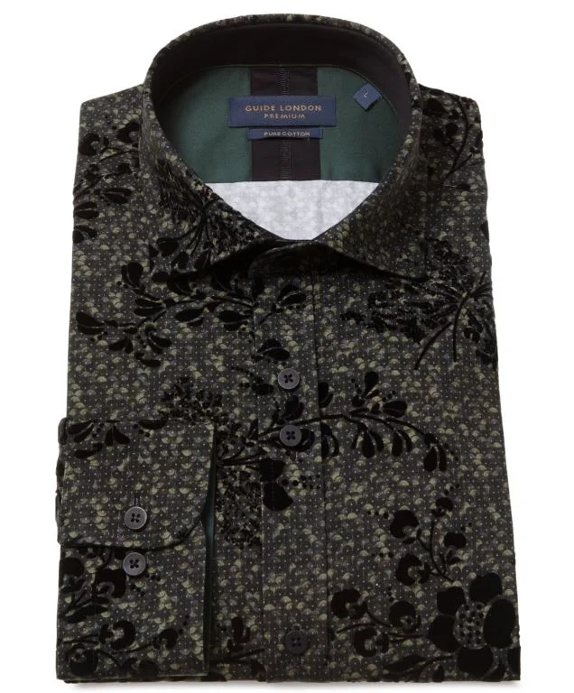Durable Men's Work ShirtsGUIDE LONDON FLORAL GREEN FLOCK LONG SLEEVE SHIRT - LS77014-GREEN Durable Men's Work ShirtsGUIDE LONDON FLORAL GREEN FLOCK LONG SLEEVE SHIRT - LS77014-GREEN