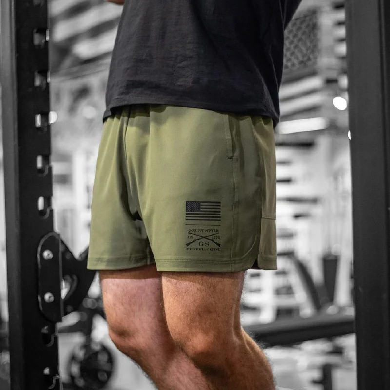 Men's Pants with Embroidered DesignsMen's Training Shorts - Military Green