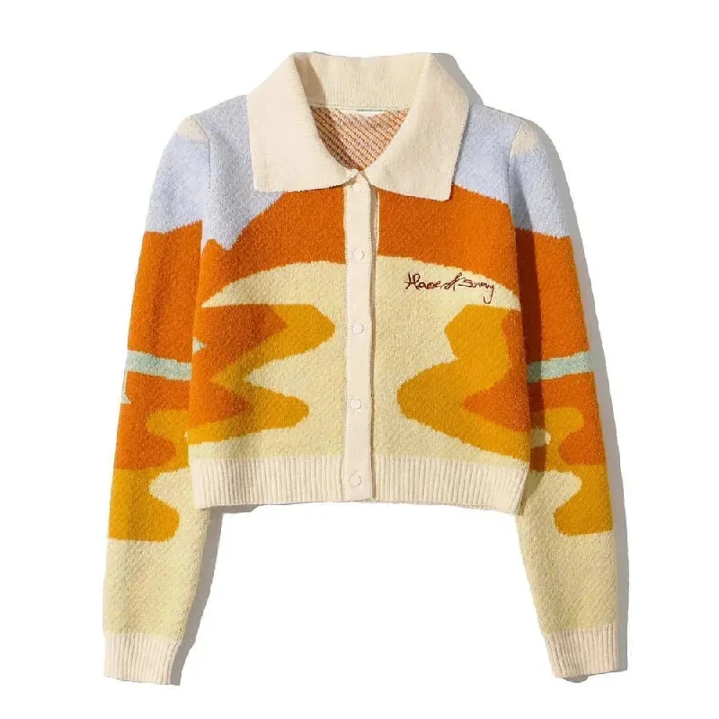 Men's Sweaters with ButtonsLandscape Crop Cardigan Sweater For Women
