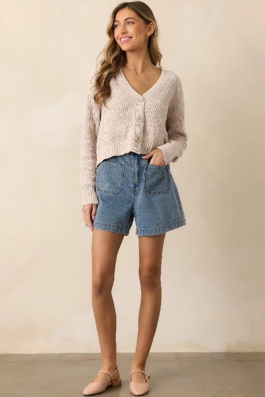Men's Pants with Slant PocketsWalk In The Park Medium Wash Denim Paper Bag Shorts