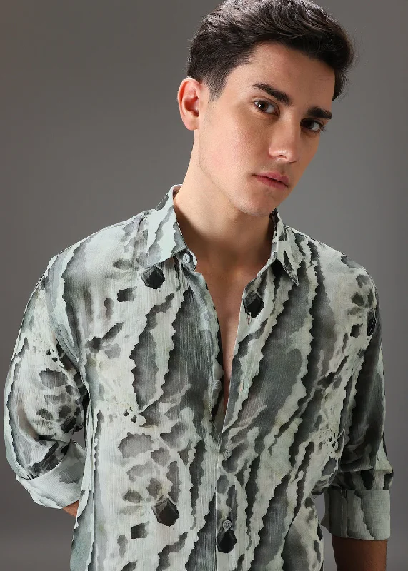 Men's Checkered Shirts for a Retro FeelGreen Beige Crushed Printed Shirt