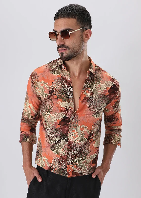 Men's Thermal Shirts for Winter WarmthCoral Oasis Orange Feather shirt