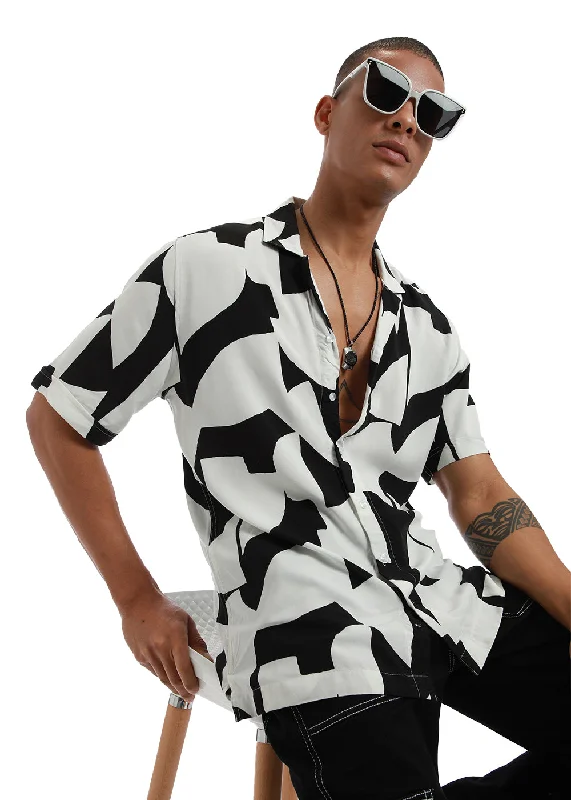 Men's Pattern Mixing Shirts for Creative StyleAbstract Monochrome Print Half sleeve shirt