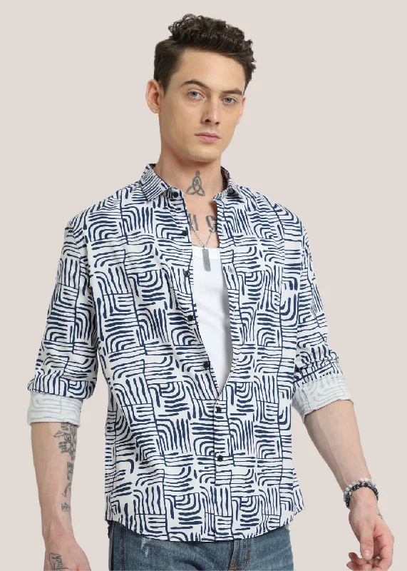Men's Plaid Shirts for a Country CharmArt Deco White Printed Shirt