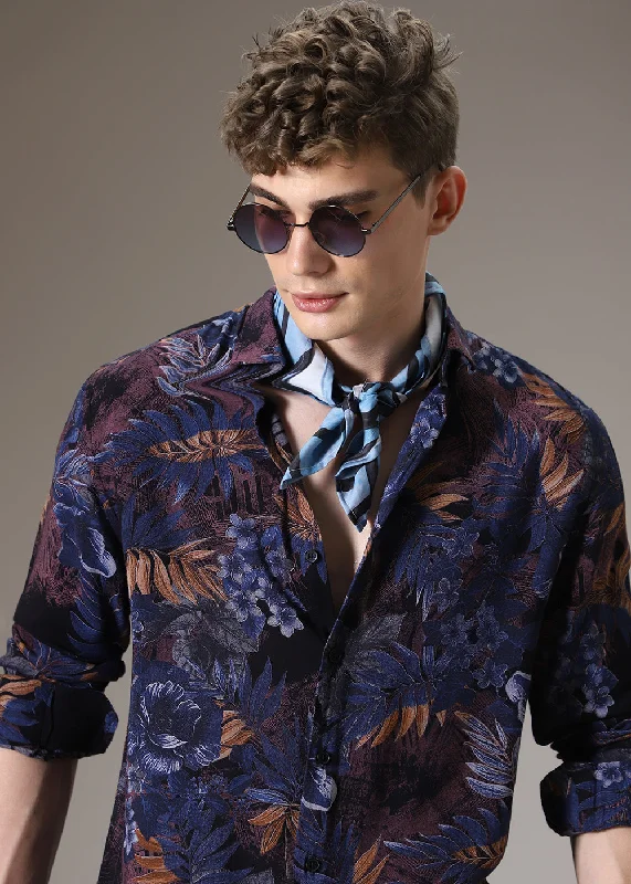 Men's Iron-Free Shirts for Wrinkle-Resistant WearNight Blue Floral Feather Shirt