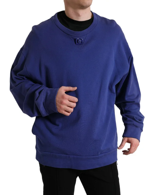 Striped Men's SweatersDolce & Gabbana Royal Cotton Crewneck Men's Sweater
