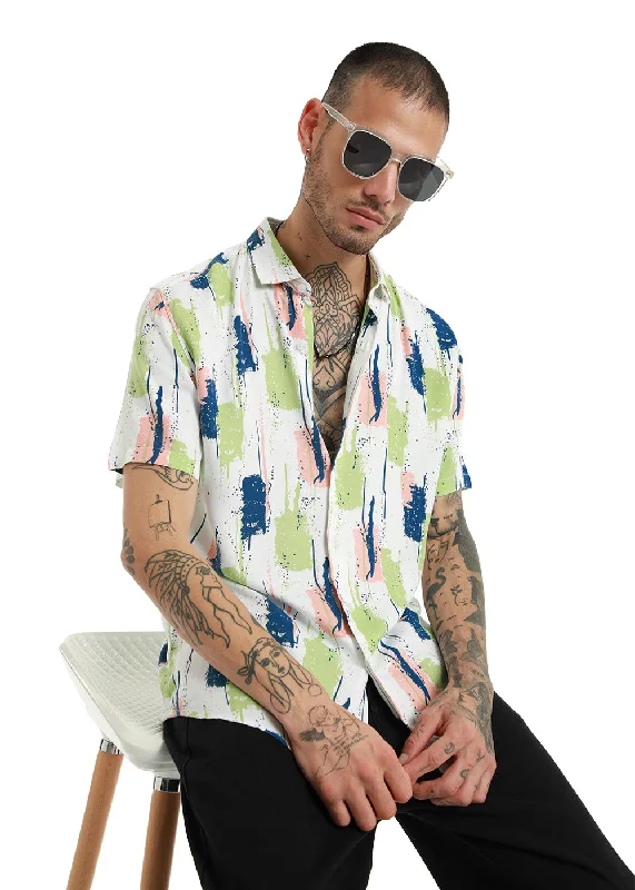 Versatile Men's Short-Sleeve ShirtsAbstract Green Print Half Sleeve Shirt