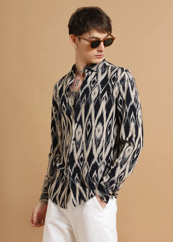 Breathable Men's Linen ShirtsIkat Black Feather Shirt