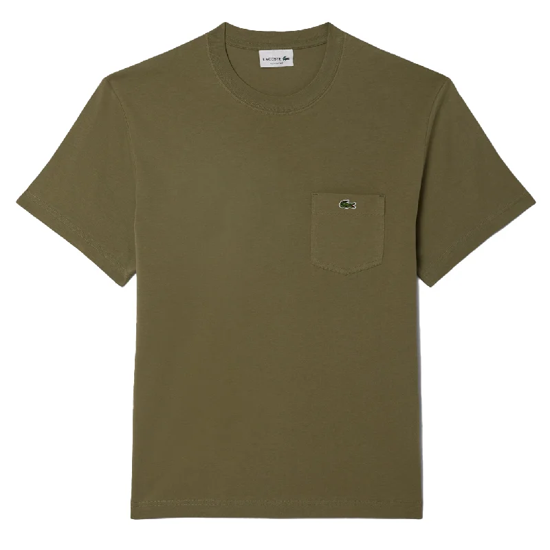 Men's Shirts with Checkered PatternsLacoste Cotton T-Shirt with Breast Pocket Khaki