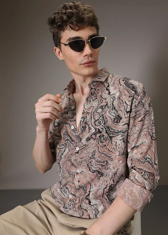Men's Long-Sleeve Shirts for Year-Round WearDark Peach Marble Wash Feather Shirt