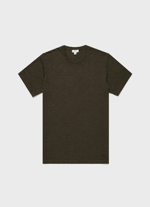 Men's Shirts with Hook-and-Loop ClosuresMen's Cotton Linen T-shirt in Pine Green