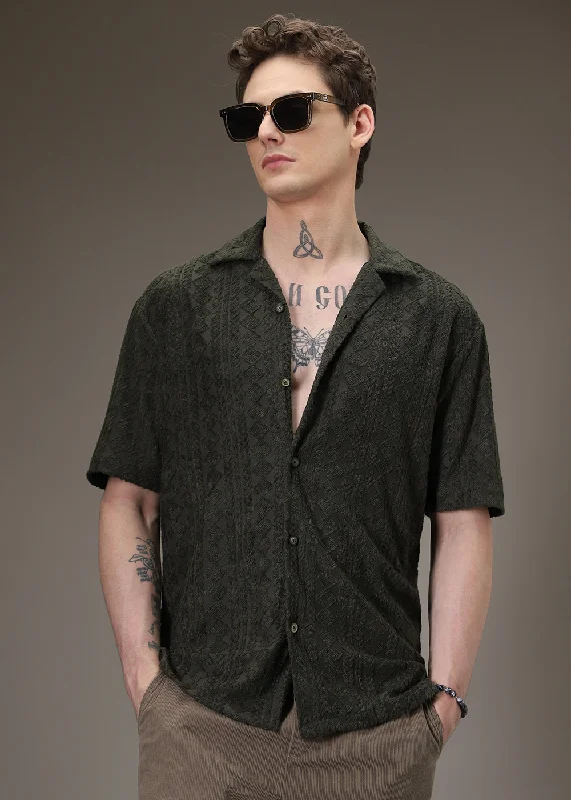 Comfortable Men's Flannel ShirtsOlive Jacquard Knitted Shirt