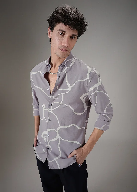 Men's Unique Dress Shirts for a Statement LookGrey Abstract Line Printed Shirt
