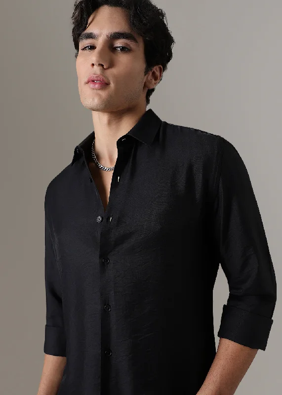 Men's Organic Cotton Shirts for Eco-ConsciousnessBlack Crushed Satin Shirt