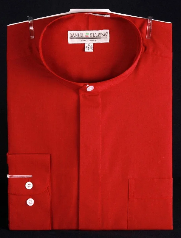 Men's Relaxed-Fit Shirts for Casual ComfortBanded Collar Dress Shirt, Red