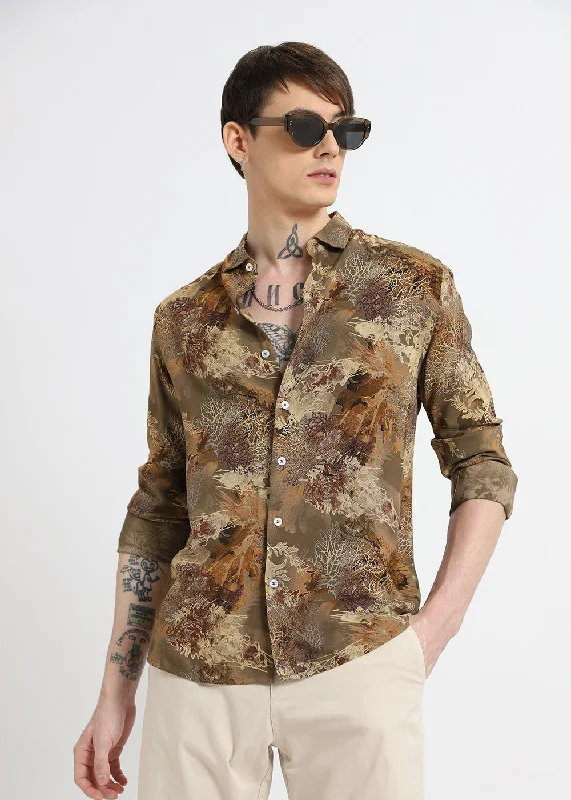 Men's Striped Long-Sleeve Shirts for a Maritime FeelCoral Oasis Khaki Feather shirt