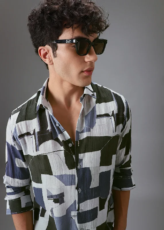 Men's Pattern-Clashing Shirts for Bold FashionDark Blue Crushed Printed Shirt