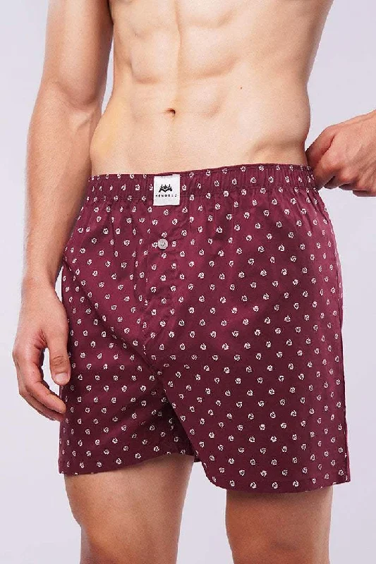 Men's Pants with Adjustable CuffsPrinted Woven Boxer Shorts - Maroon