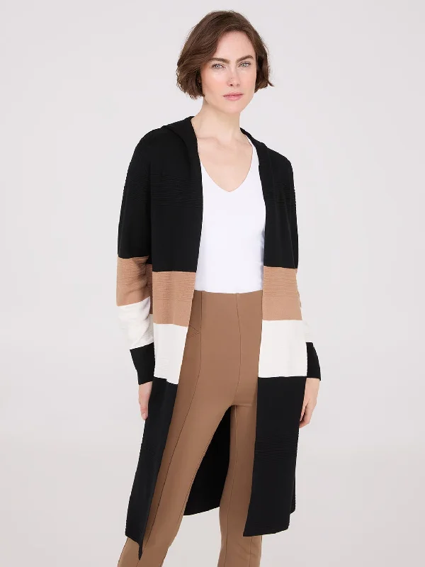 Men's Sweaters with Patchwork DesignsRibbed Colour Block Open Duster