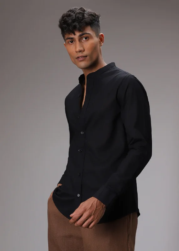 Layered Men's Henley ShirtsMeredian Black Cotton Shirt