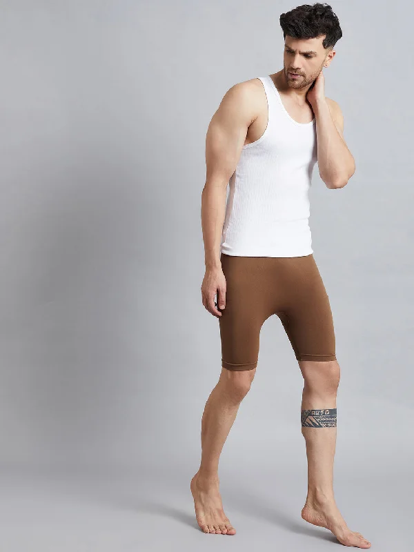 Stylish Men's Cargo PantsSeamles Solid  Men Mid Rise Cycling Shorts - Dark Olive
