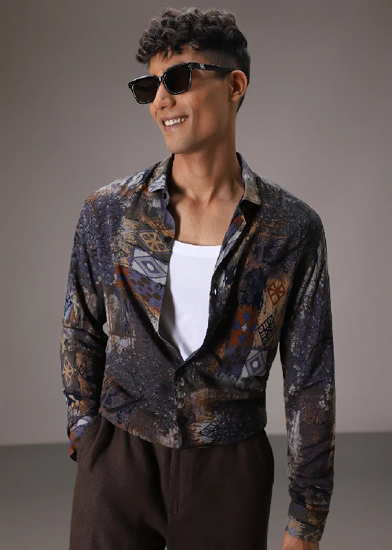 Men's Monochrome Shirts for a Minimalist VibeFlora Geo Blue Feather Shirt