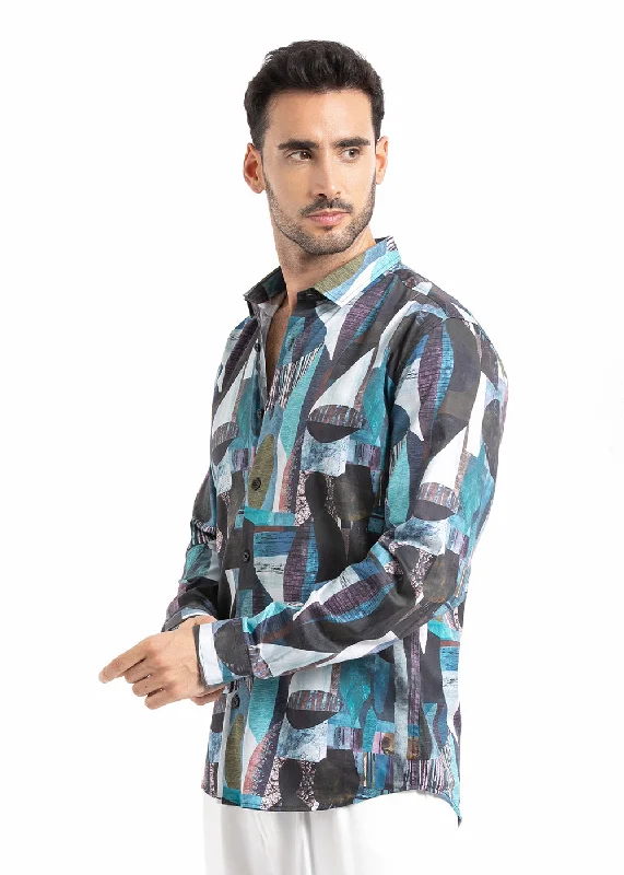 Men's Dressy Casual Shirts for Smart-Casual EventsBlue Abstract Print Shirt