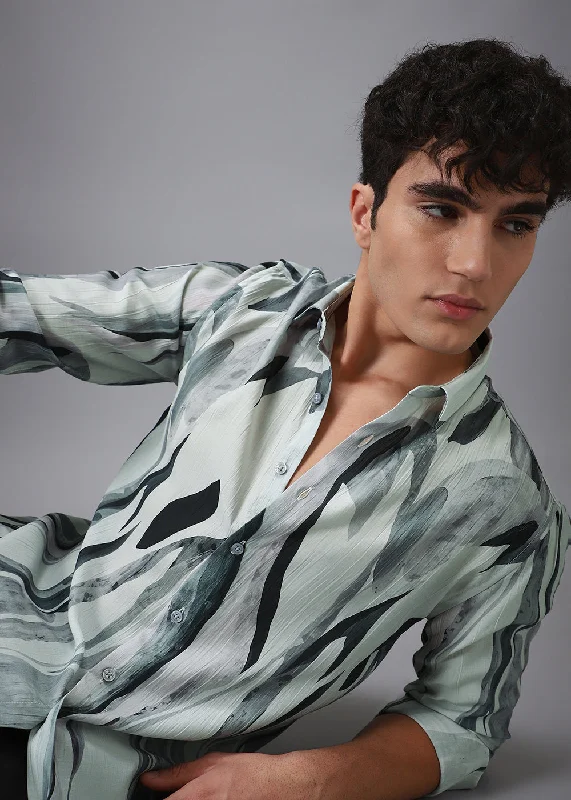 Men's Neutral-Tone Shirts for Versatile StylingGreen Leaf Crushed Printed Shirt