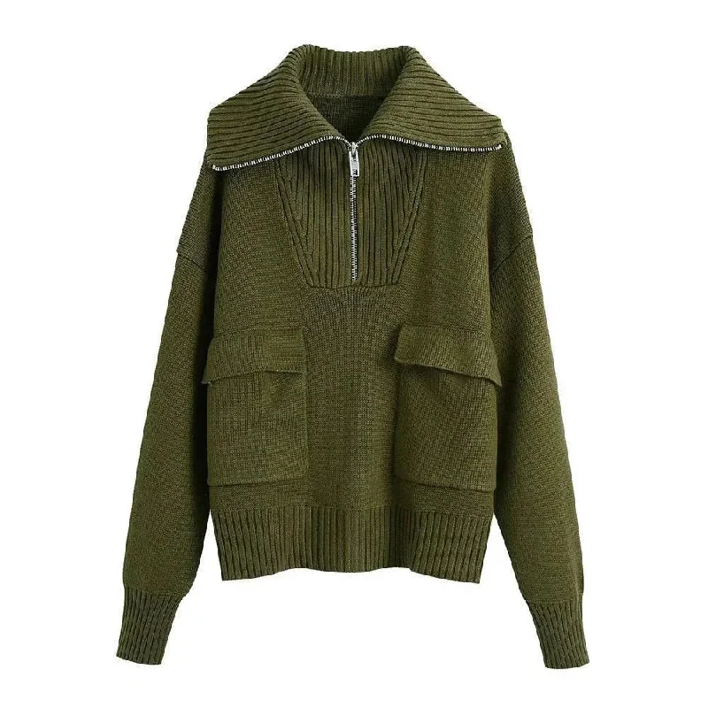 Men's Sweaters with Relaxed FitsFlap Pockets Turtleneck Sweaters For Women