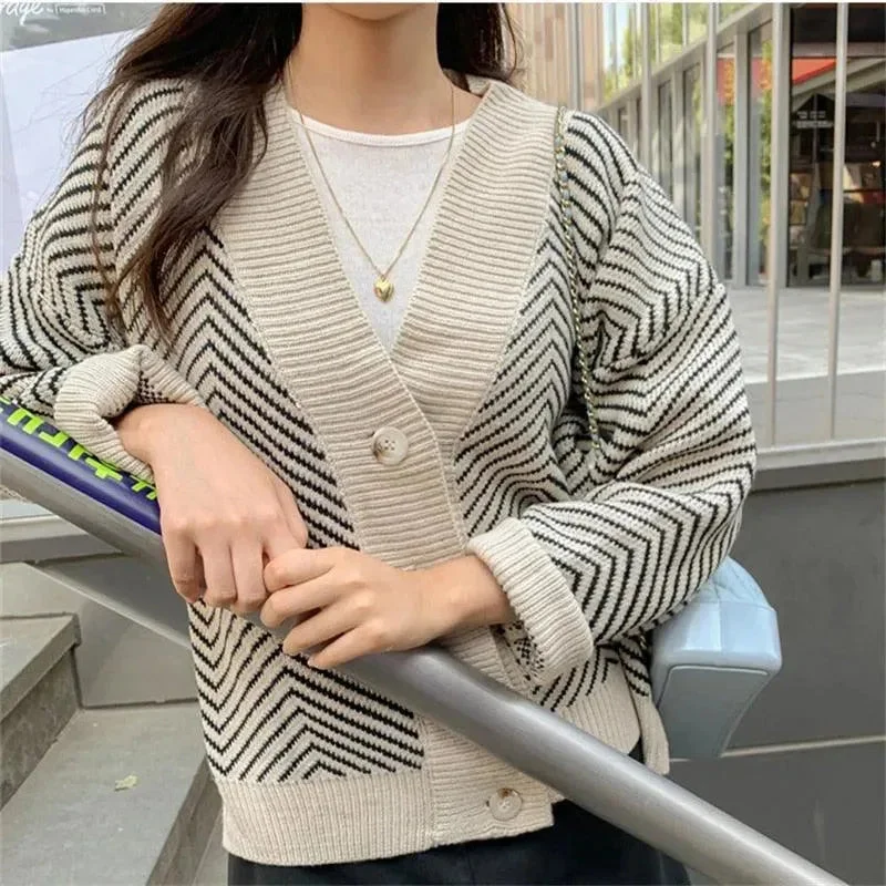 Men's Sweaters with Stand-Up CollarsStriped Oversized Women Cardigan