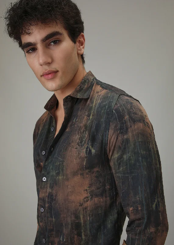 Men's Pocket T-Shirts for Added FunctionalityBlack Ochre Abstract Printed Shirt