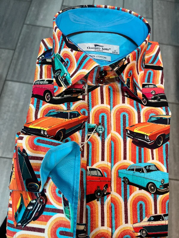Men's V-Neck T-Shirts for a Flattering ShapeCLAUDIO LUGLI RETRO & VINTAGE CARS PRINT LONG SLEEVE MENS SHIRT - MULTICOLOUR - CP6939 Men's V-Neck T-Shirts for a Flattering ShapeCLAUDIO LUGLI RETRO & VINTAGE CARS PRINT LONG SLEEVE MENS SHIRT - MULTICOLOUR - CP6939