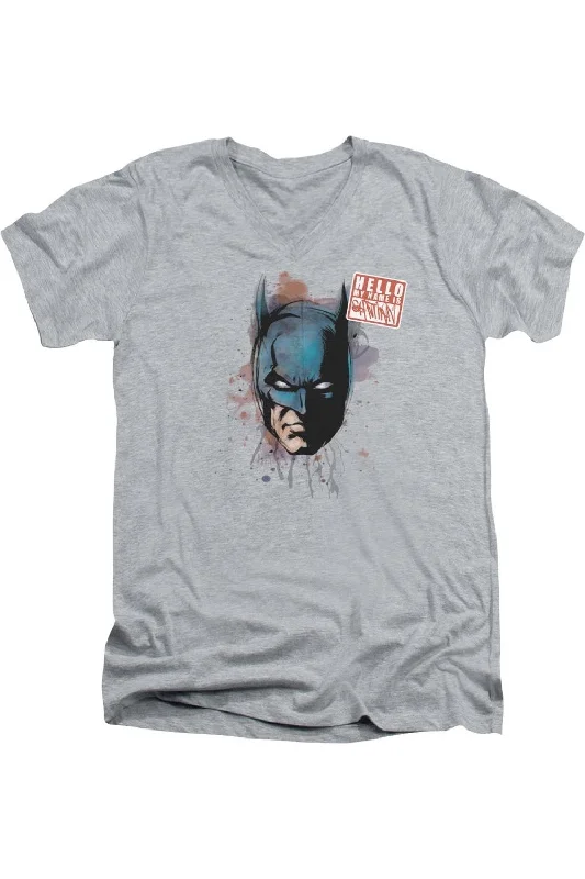 Men's Shirts with Hook-and-Loop ClosuresBatman Hello Short Sleeve Adult V Neck Tee / T-Shirt Men's Shirts with Hook-and-Loop ClosuresBatman Hello Short Sleeve Adult V Neck Tee / T-Shirt