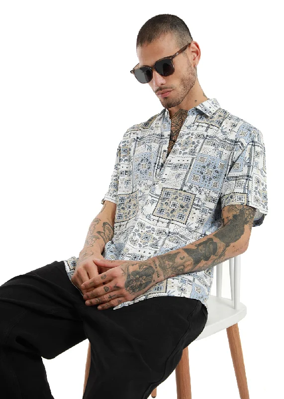 Men's Travel Shirts for Easy PackingScarf Print Half Sleeve Shirt