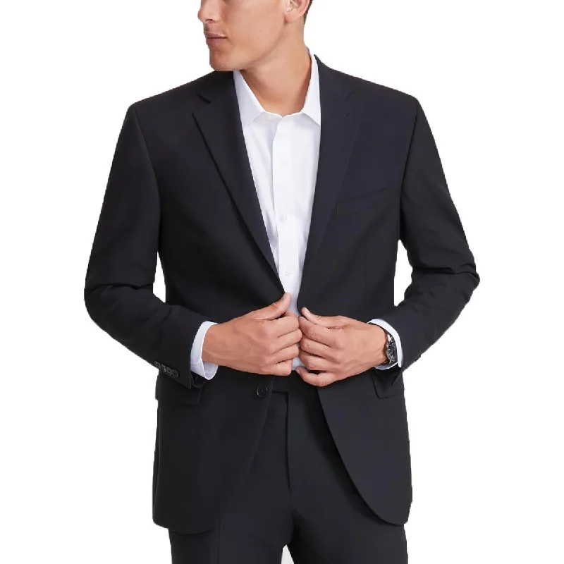 Mens Solid Polyester Two-Button Suit