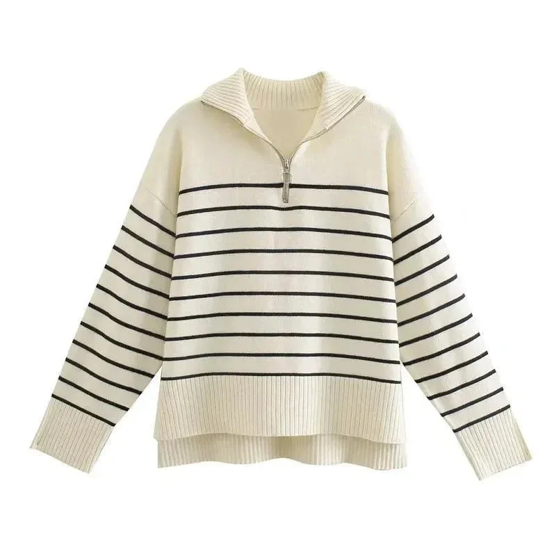 Men's Sweaters with SnapsAsymmetry Striped Pullover Sweaters
