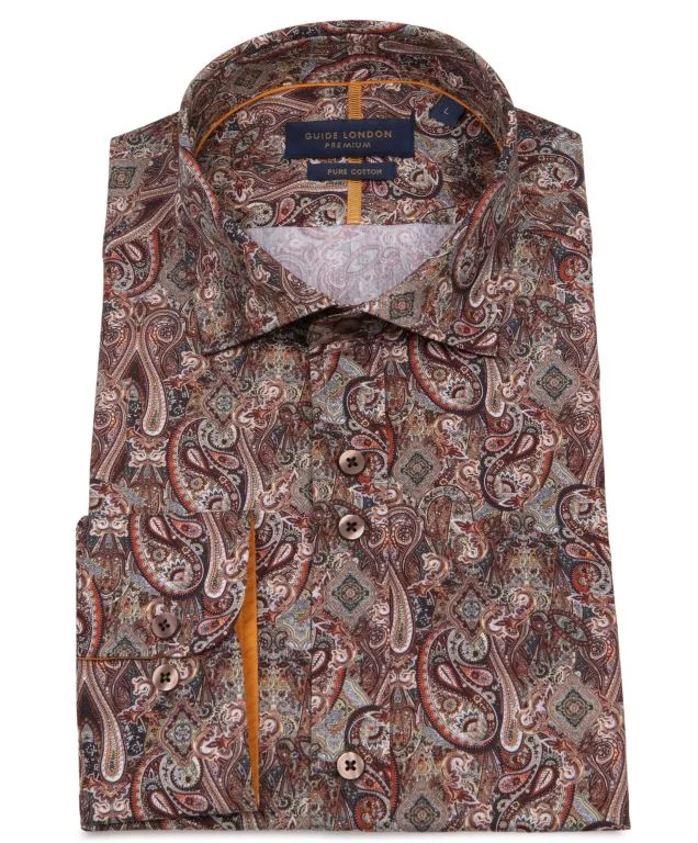 Men's Versatile Dress Shirts for Multiple OccasionsGUIDE LONDON LONG SLEEVE PAISLEY PATTERN SHIRT - LS76980-BROWN Men's Versatile Dress Shirts for Multiple OccasionsGUIDE LONDON LONG SLEEVE PAISLEY PATTERN SHIRT - LS76980-BROWN