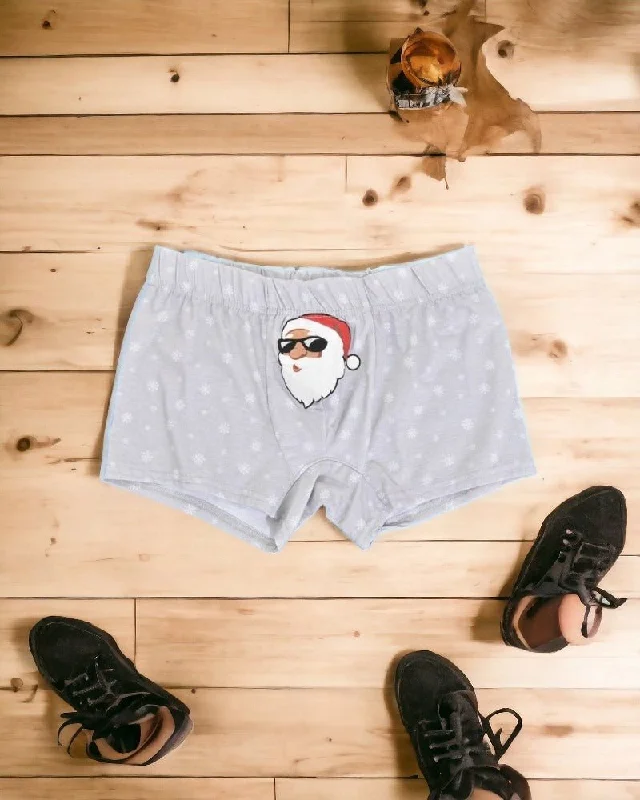 Men's Pants with Elastic CuffsGrey Santa Print Boxer Shorts