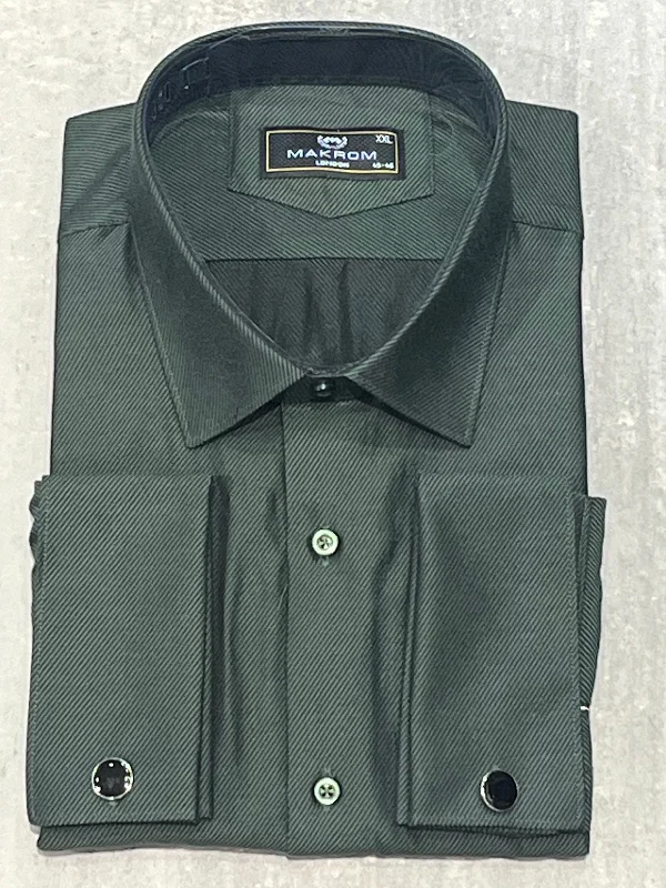 Men's Iron-Free Shirts for Wrinkle-Resistant WearMAKROM TWILL DOUBLE CUFF SHIRT DARK GREEN Men's Iron-Free Shirts for Wrinkle-Resistant WearMAKROM TWILL DOUBLE CUFF SHIRT DARK GREEN