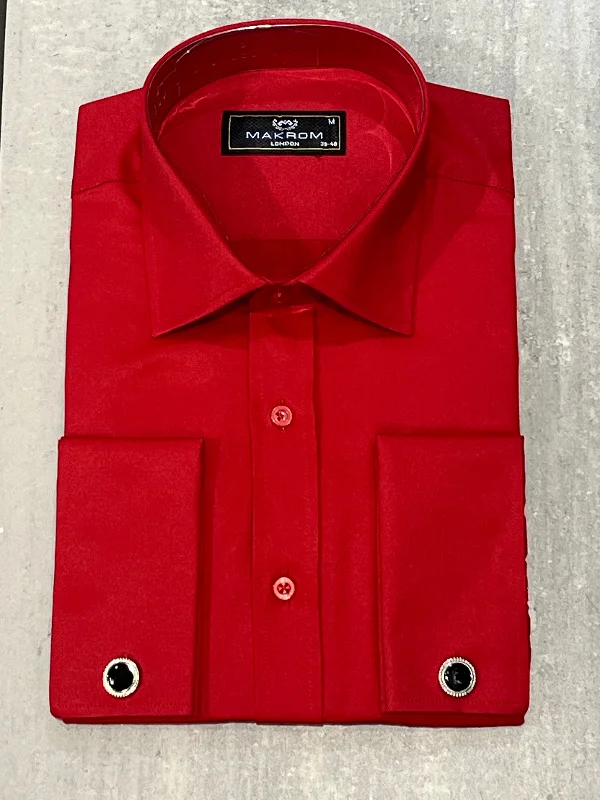 Men's Henley T-Shirts for a Casual TwistMAKROM PLAIN DOUBLE CUFF SHIRT RED