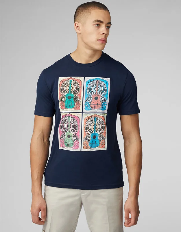 Men's Shirts with Embellished CollarsBen Sherman Guitar Festival Poster Dark Navy T-Shirt Men's Shirts with Embellished CollarsBen Sherman Guitar Festival Poster Dark Navy T-Shirt